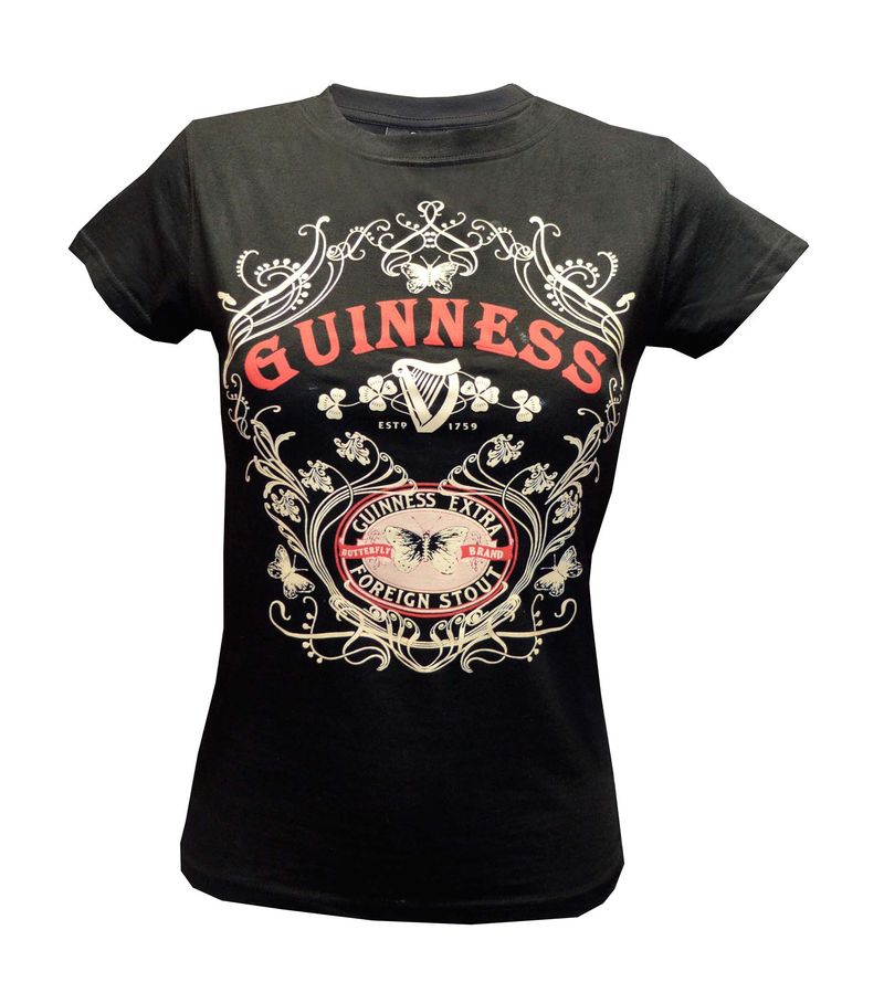 Guinness Damen T-Shirt Butterfly Brand, schwarz M