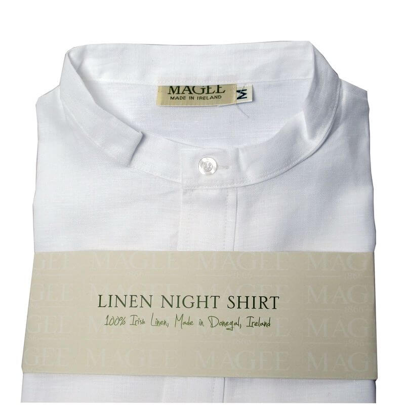 Original Leinen-Grandfather Nachthemd aus Irland, unisex, in weiß M