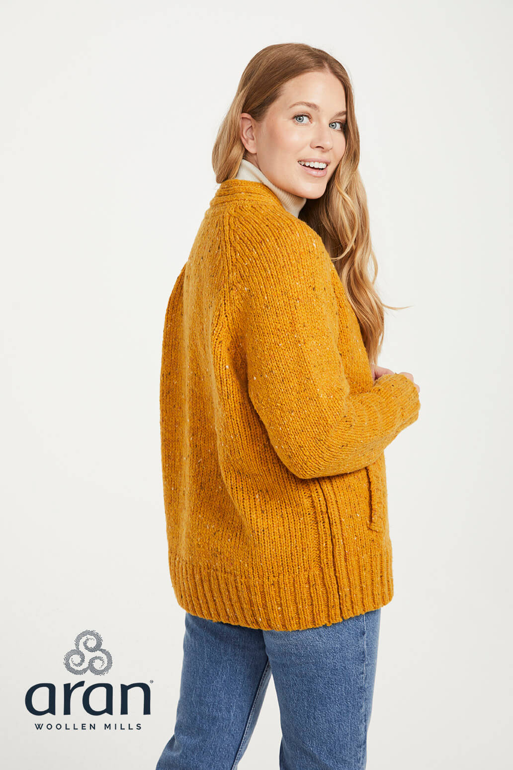 Irische Strickjacke für Damen aus Donegal Tweedwolle L