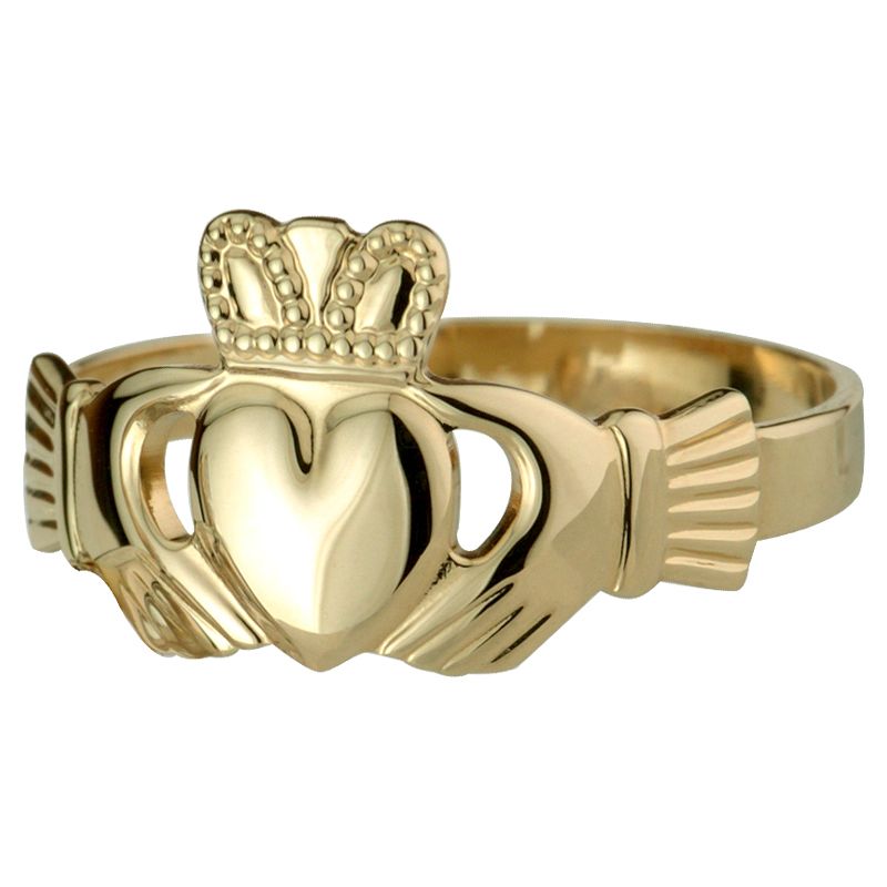 Irischer Herren Claddagh Goldring. 14K-Gold ( 585-Gold ) 61 (19,2 mm Durchmesser)