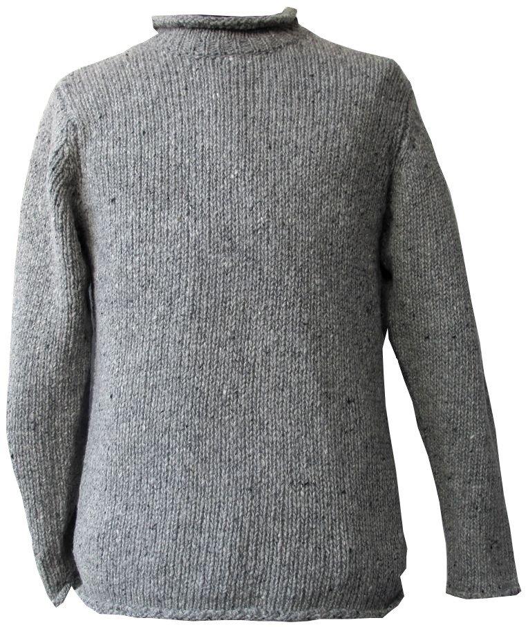 Herrenpullover aus 100% irischer Tweed-Wolle, grau meliert XXL