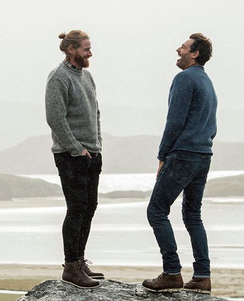 Irischer Tweedpullover mit kleinen Rollkragen blaumeliert XXL