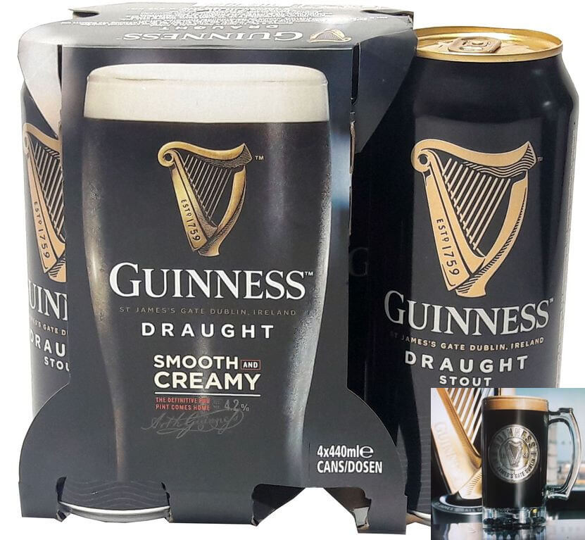 Guinness Bier in Dosen, 4 x 0,44L Dosen. 6,99 zzgl Dosenpfand 4 Dosen