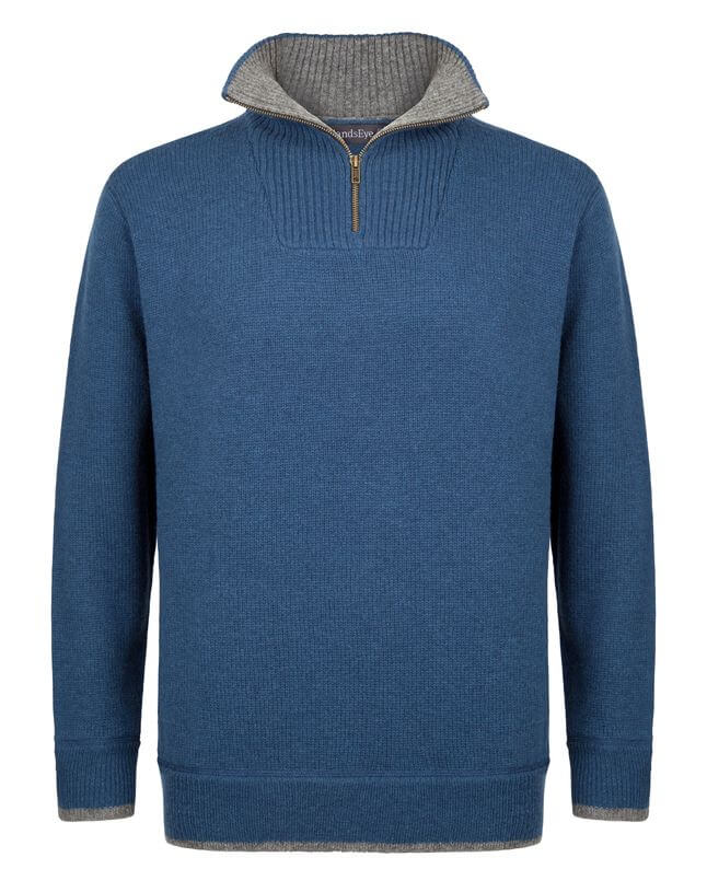 Irischer Troyer Pullover aus Lammwolle Bleu Melange XL