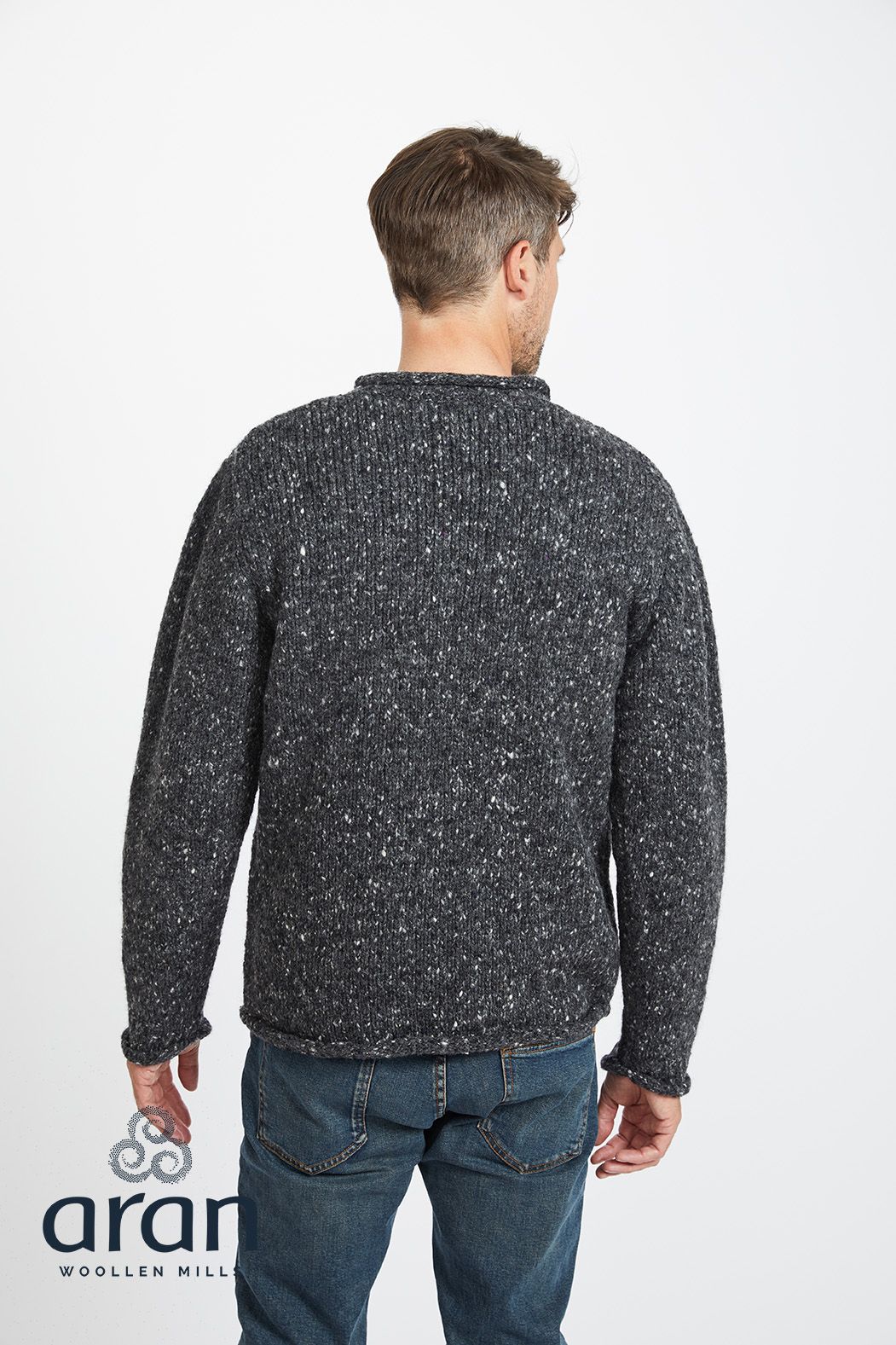 Irischer Strickpullover aus Donegal Tweedwolle, Anthrazit meliert L Irischer Strickpullover aus Donegal Tweedwolle, Anthrazit meliert XL
