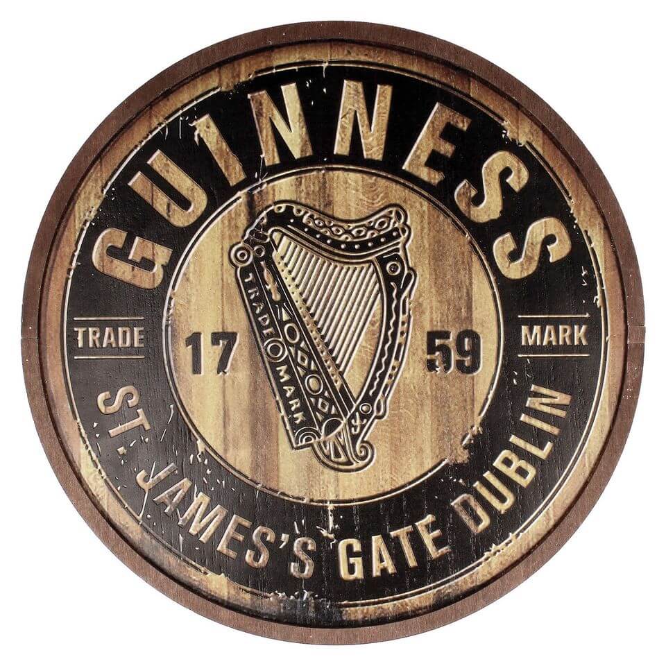 Guinness Pub Schild aus Holz mit Bottletop Logo