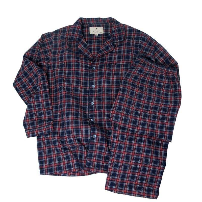 Irischer Schlafanzug, Baumwollflanell, blaurot  kariert. XL