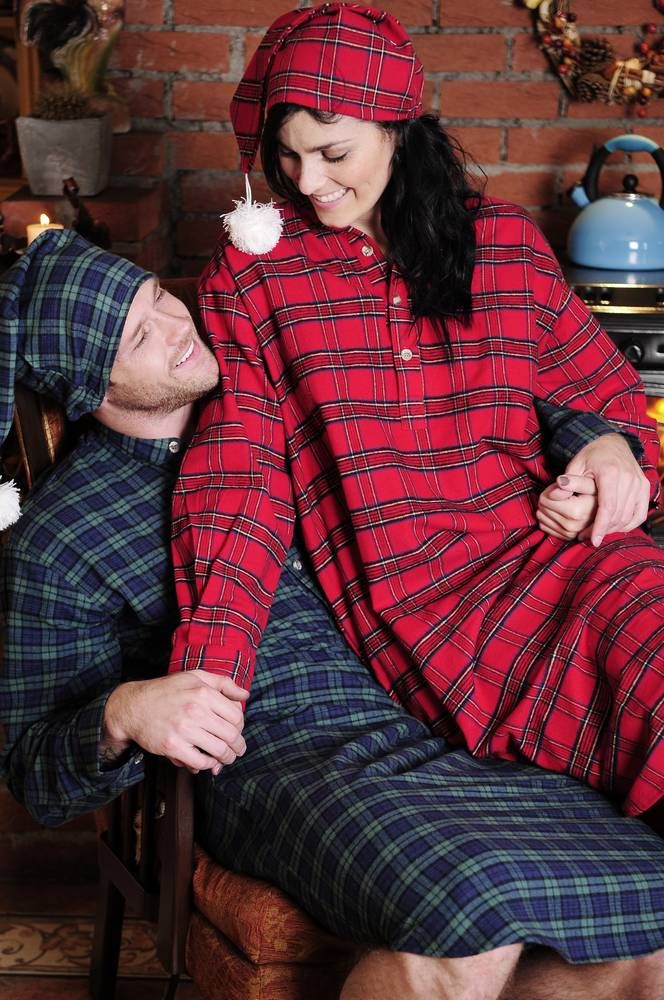 Irisches Nachthemd, Baumwollflanell, blau-grünkariert. M