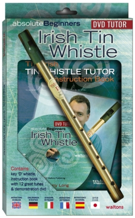 Irische Flöte Tin Whistle aus Messing mit Lehrheft und Spielanleitung auf DVD