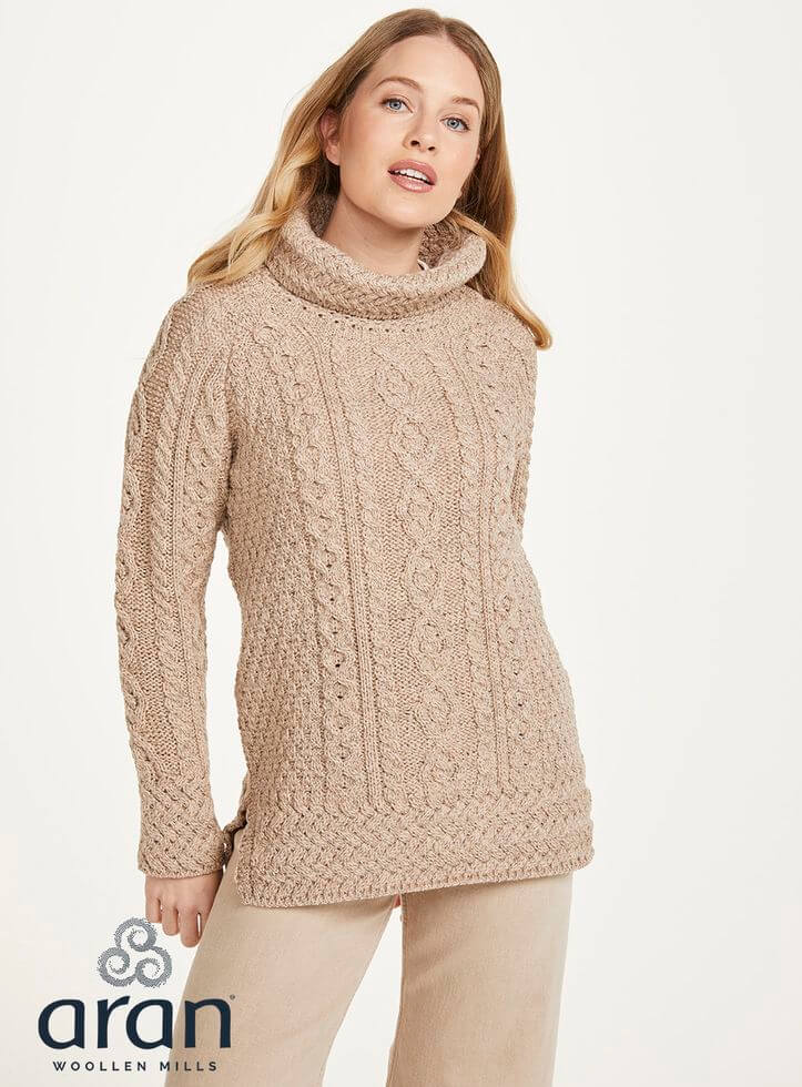 Damenpullover aus 100% Wolle, beige L Damenpullover aus 100% Wolle, beige L