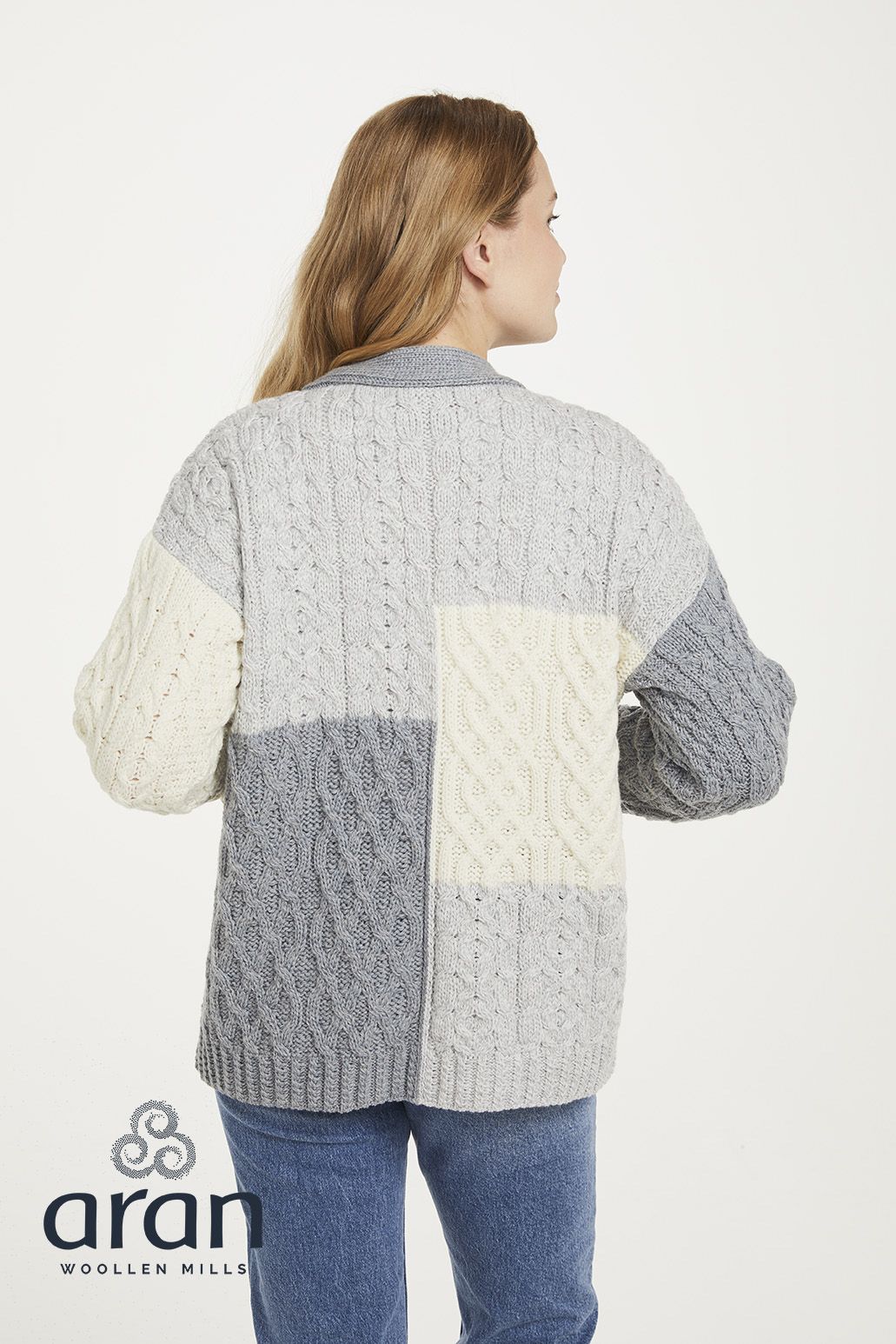 Irische Damen Strickjacke in Patchwork Optik L