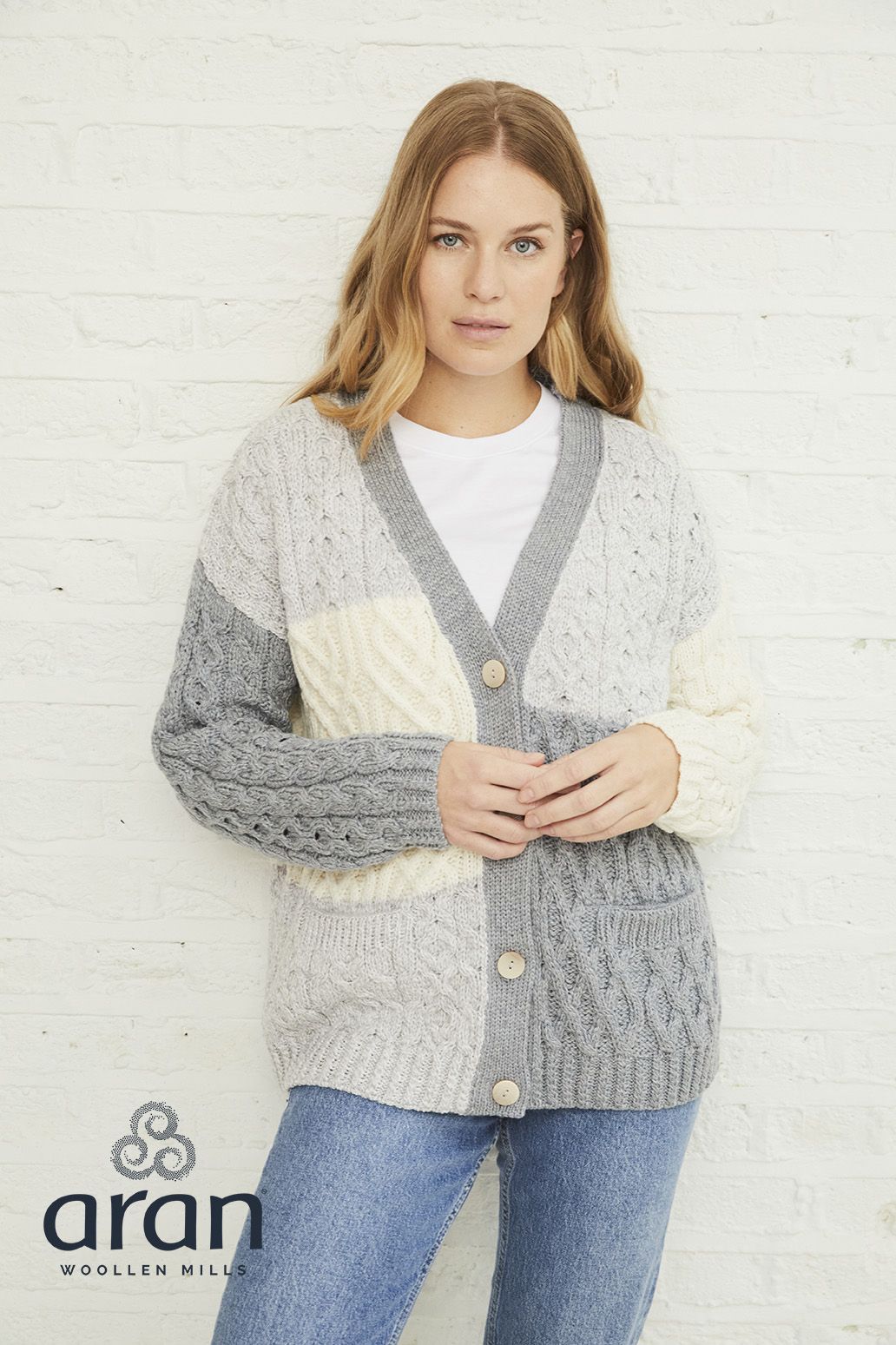 Irische Damen Strickjacke in Patchwork Optik L