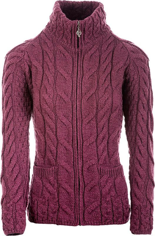 Irische Damenstrickjacke mit Zipper und Rollkragen aus Merinowolle L