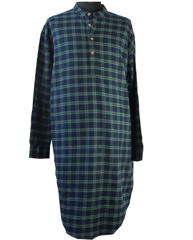 Irisches Nachthemd, Baumwollflanell, blau-grünkariert. XL