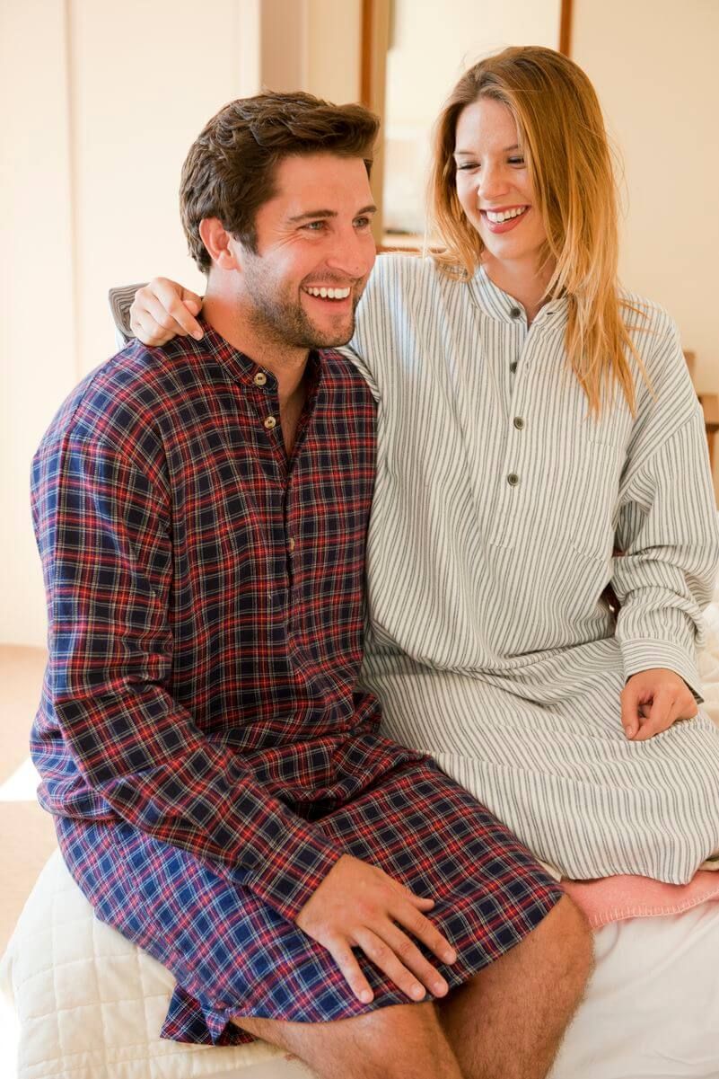 Irisches Nachthemd, Baumwollflanell blau-rot kariert. M