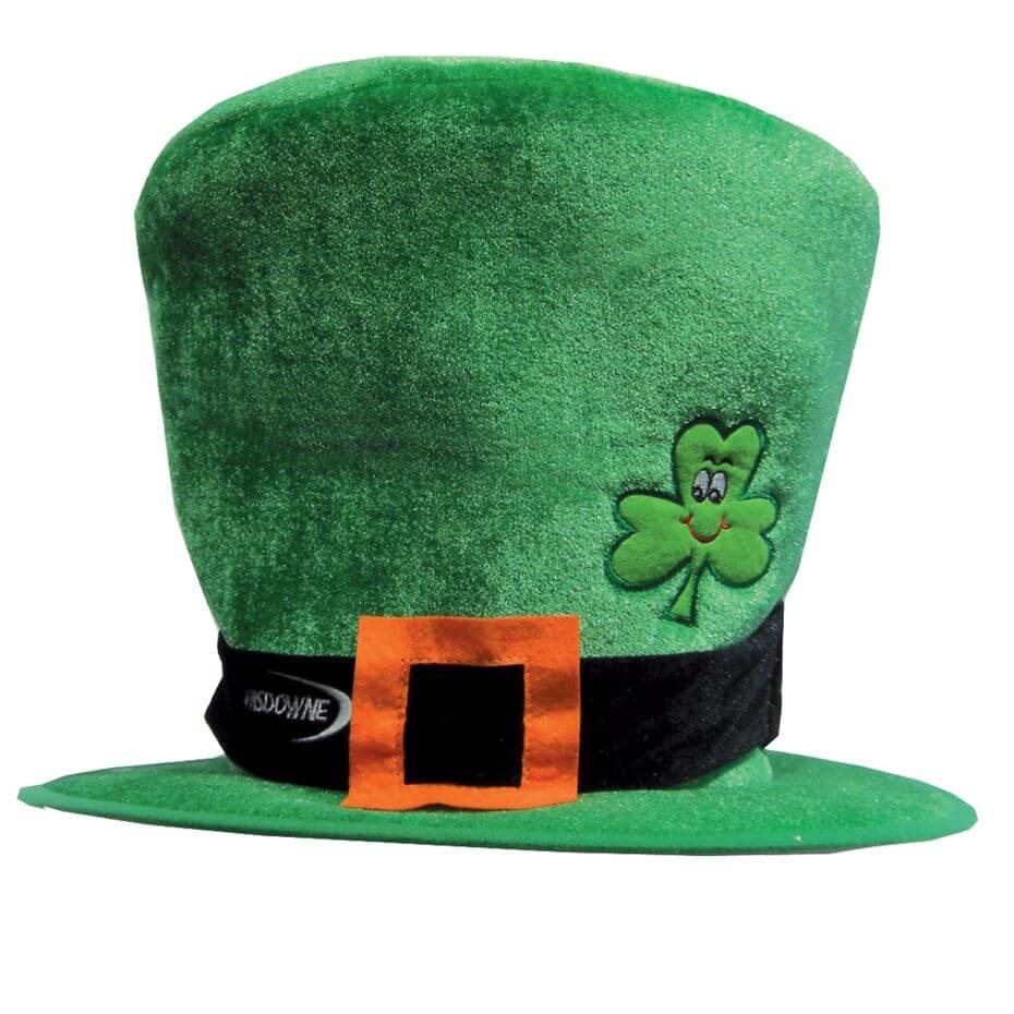 Irischer Partyhut. Leprechaun-Top-Hat mit Schnalle und Shamrock. Einheitsgröße