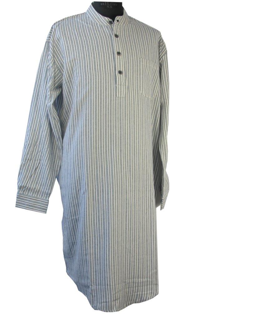 Irisches Nachthemd, Baumwollflanell, blau-weiss gestreift M