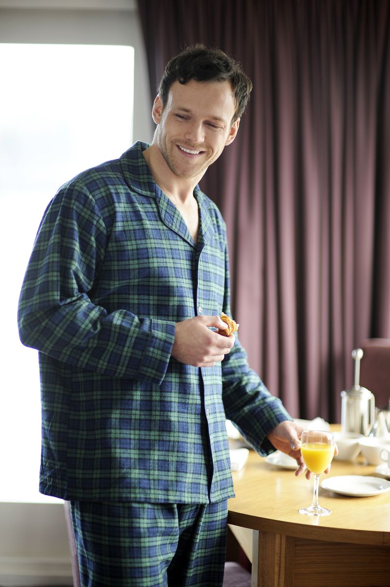 Irischer Schlafanzug Baumwollflanell. Blaugrünkariert. XL