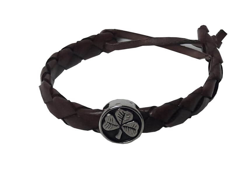 Irisches Armband aus Leder mit Kleeblatt-Ornament
