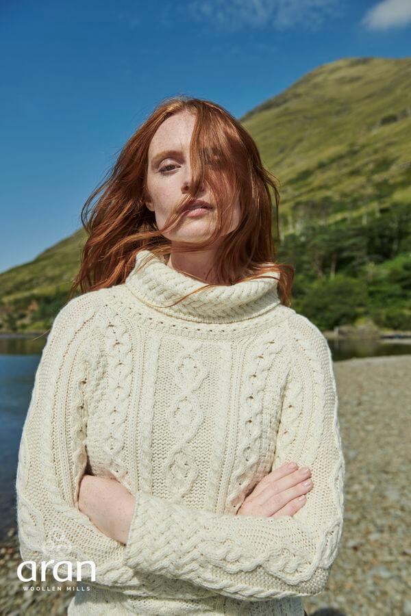 Irischer Damen Strickpullover in Tunika Stil m. halsfernen Rollkragen S Irischer Damen Strickpullover in Tunika Stil m. halsfernen Rollkragen S