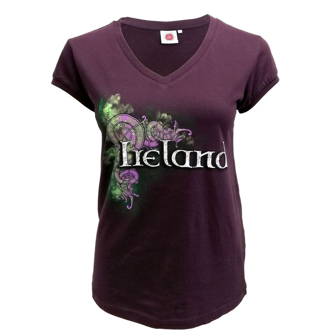 Irisches Damen Kurzarm T-Shirt mit schönem V-Halsauschnitt und keltischem Motiv L