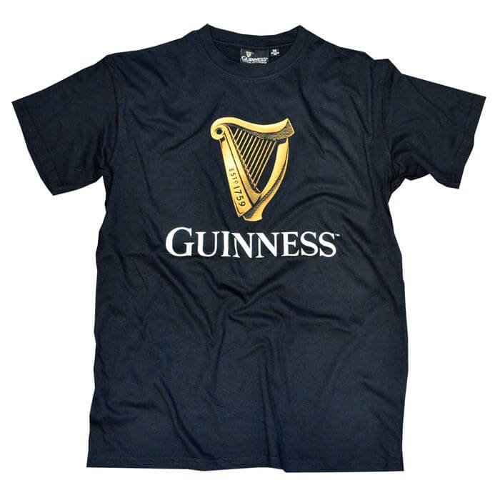 Schwarzes Herren T-Shirt  mit GUINNESS Schriftzug und Harfe-Print XXL