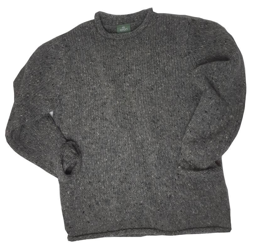 Herrenpullover aus 100% irischer Tweed-Wolle, grau meliert XXL