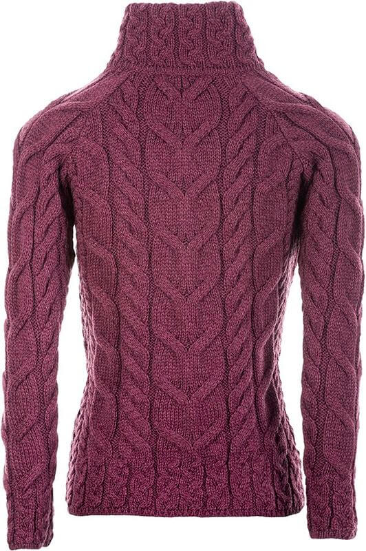 Irische Damenstrickjacke mit Zipper und Rollkragen aus Merinowolle L Irische Damenstrickjacke mit Zipper und Rollkragen aus Merinowolle L
