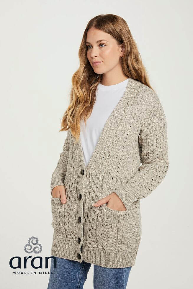 Irische Damen Strickjacke Long Cardigan L