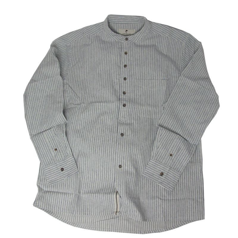 Irisches Hemd. Glatte Baumwolle. Stehkragen. Altweiß m. Streifenmix XL