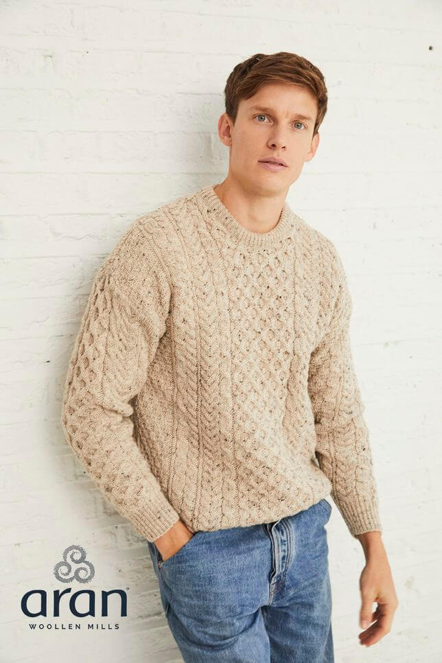 Irischer Aran Pullover gestrickt aus 100% Schurwolle XL