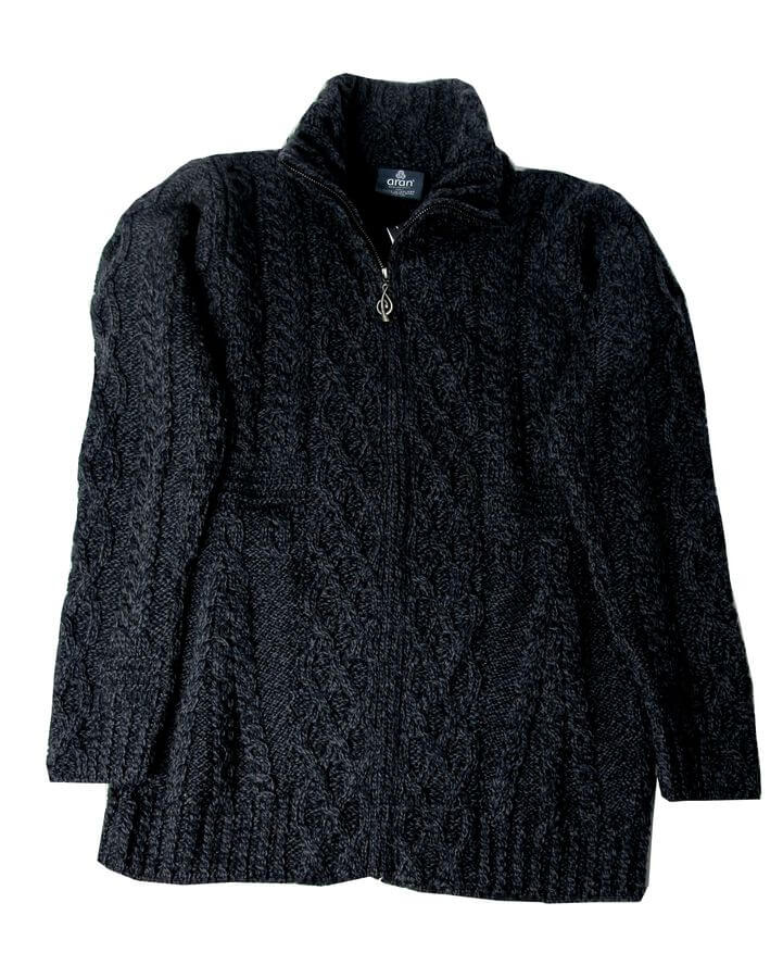 Irische Damen Strickjacke aus Merinowolle mit Reißverschluß S