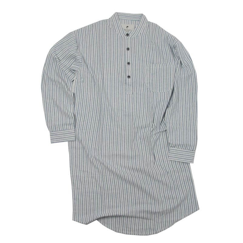 Irisches Nachthemd, Baumwollflanell, blau-weiss gestreift M
