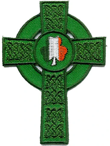 Irland Aufnäher Keltisches Kreuz mit Kleeblatt und Fahne