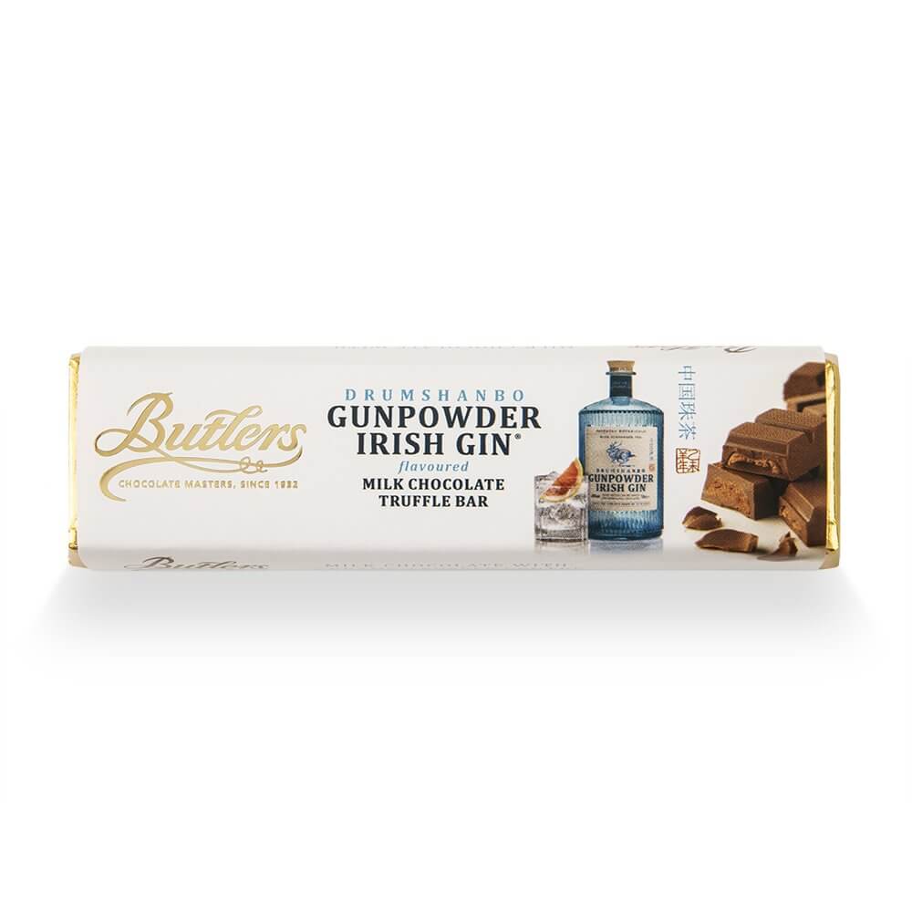 Butlers Vollmilch-Schokoladenriegel mit Irish Drumshanbo Gunpowder Irish Gin, 10 x  75g. MHD: 01.11.24