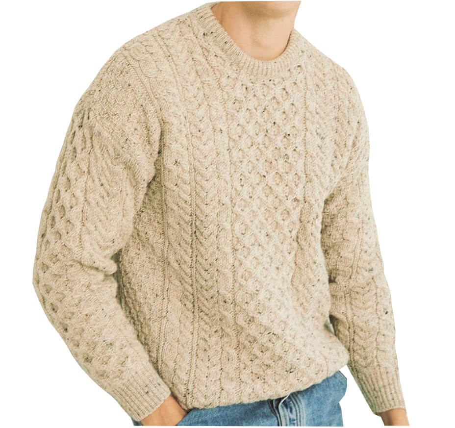 Irischer Aran Pullover gestrickt aus 100% Schurwolle XL