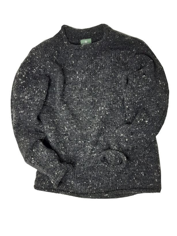 Irischer Strickpullover aus Donegal Tweedwolle, Anthrazit meliert L Irischer Strickpullover aus Donegal Tweedwolle, Anthrazit meliert XL