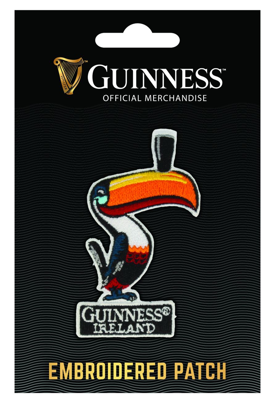 Guinness Aufnaeher mit Tukanmotiv bestickt