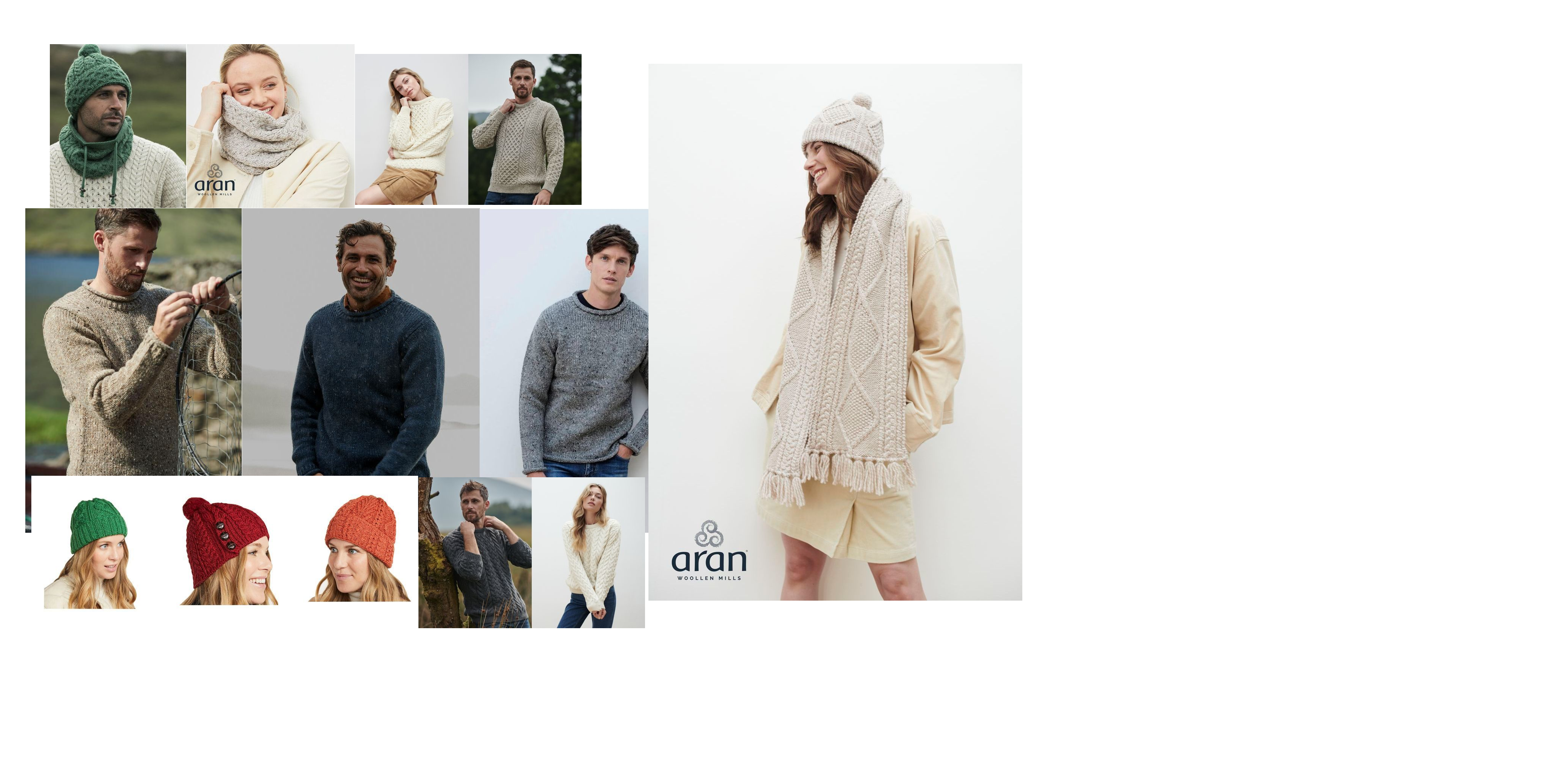 Irische Wollpullover Strickmützen und Schals