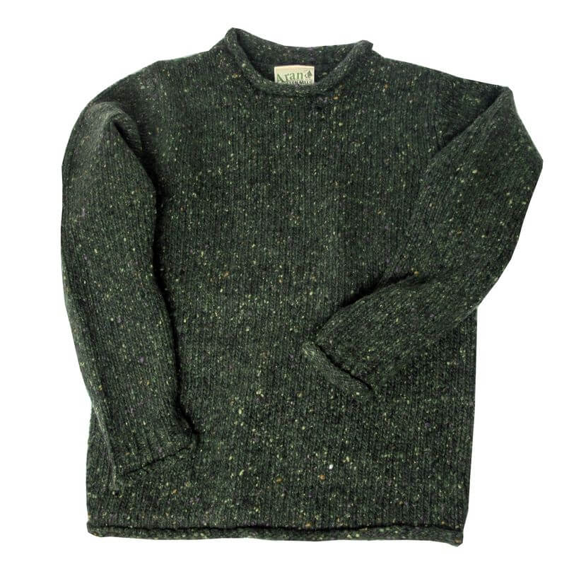 Irischer Tweedpullover mit kleinen Rollkragen. Grün meliert Irischer Tweedpullover mit kleinen Rollkragen. Grün meliert XXL