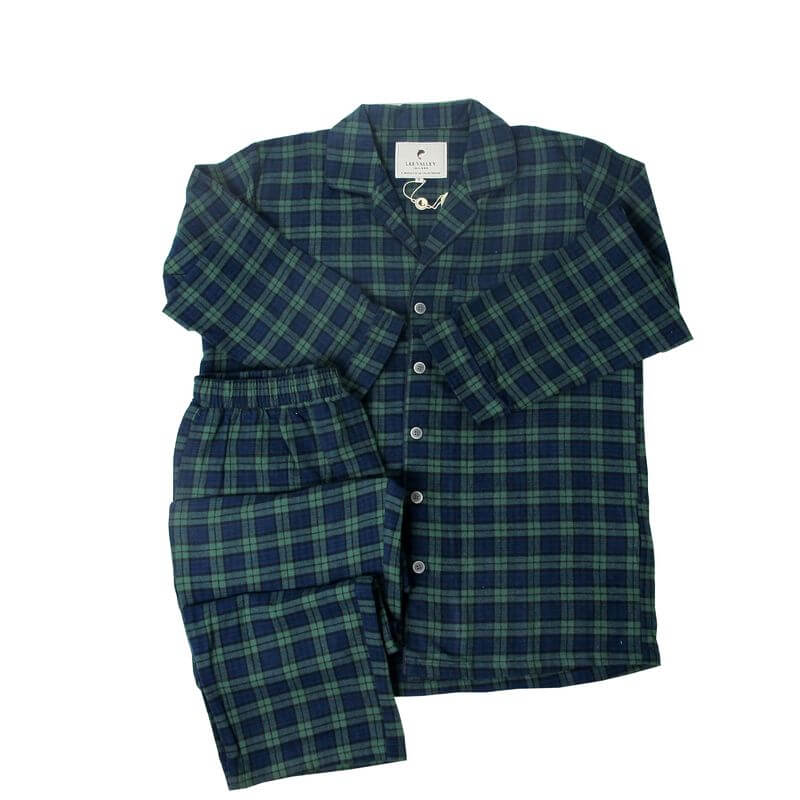 Irischer Schlafanzug Baumwollflanell. Blaugrünkariert. XL