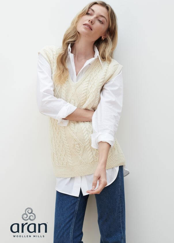 Irische Strickweste für Damen aus Merinowolle S