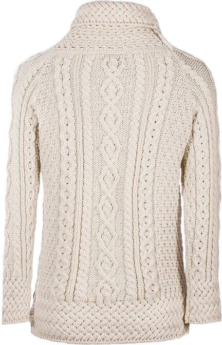 Irischer Damen Strickpullover in Tunika Stil m. halsfernen Rollkragen S