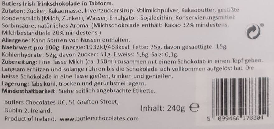 Butlers  Irish Trinkschokolade in Tabform 3er Vorteilspackung