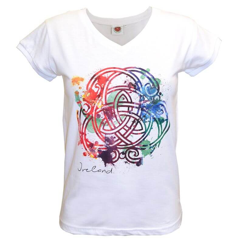 Irisches Damen Kurzarm T-Shirt mit schönem V-Halsausschnitt L