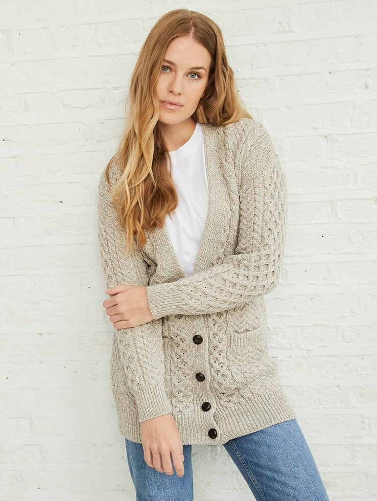 Irische Damen Strickjacke Long Cardigan L