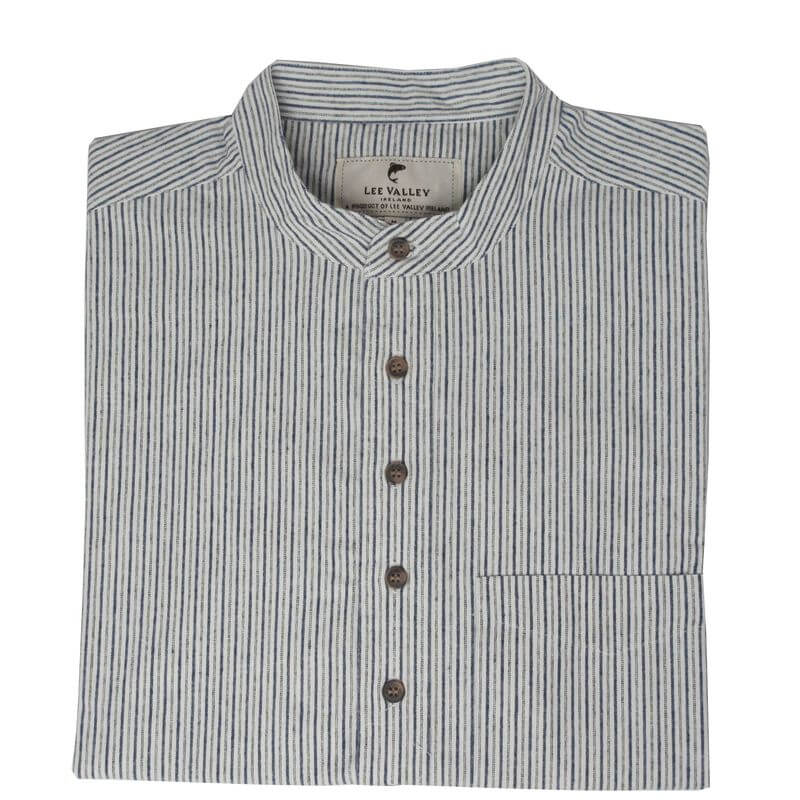 Irisches Hemd. Glatte Baumwolle. Stehkragen. Altweiß m. Streifenmix XXL