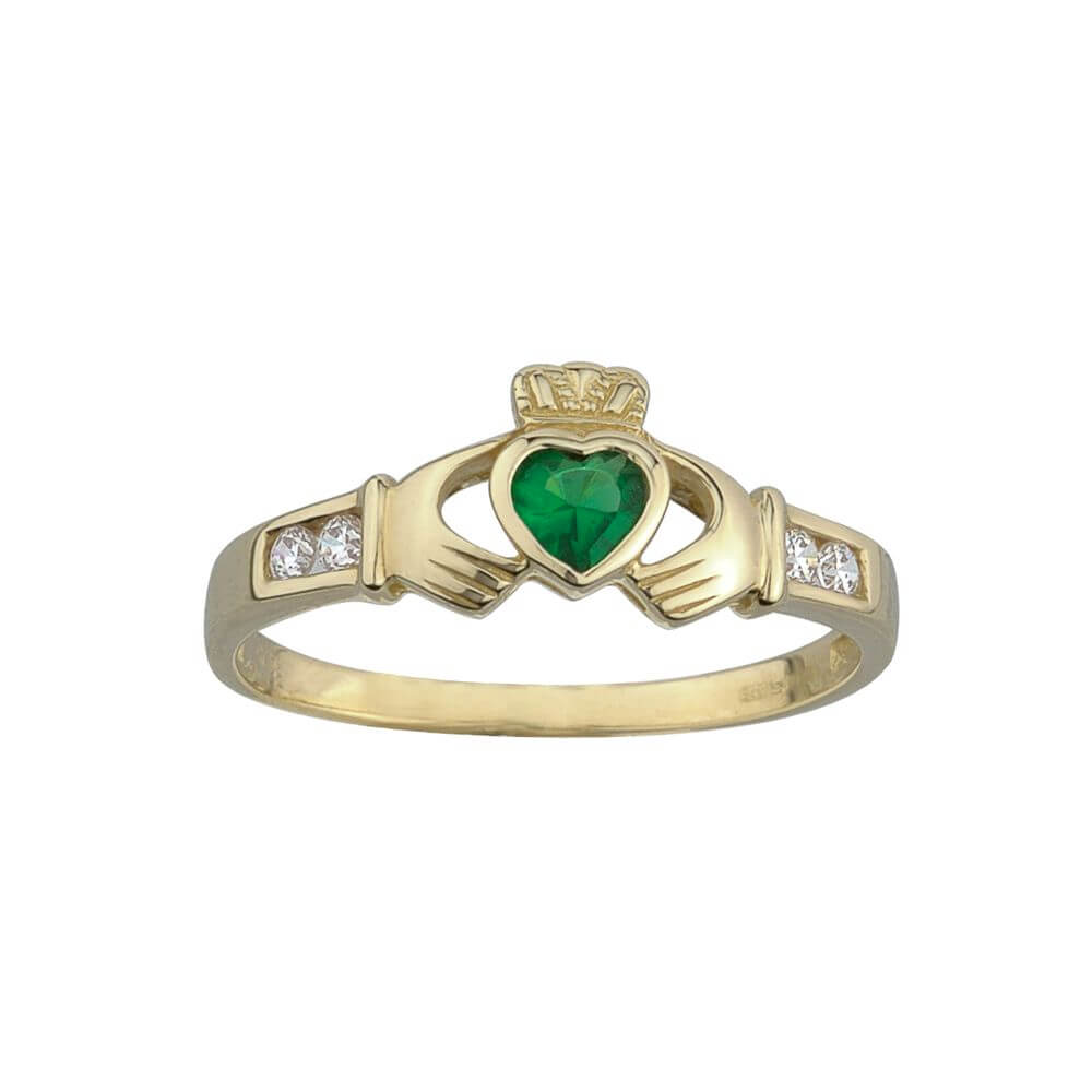 Claddagh Goldring für Damen, 9K-Gold,Schmucksteine 50 (15,6 mm)