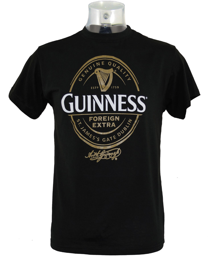 Guinness T-Shirt. Schwarz Goldharfe L
